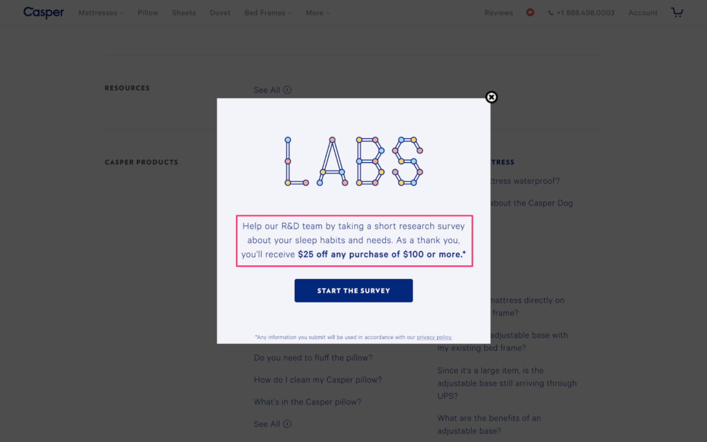 11 Casper Survey Popup