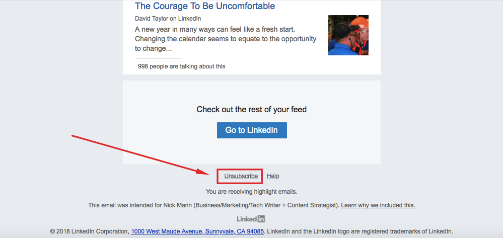 An Example of an Unsubscribe Link in The Footer of an Email