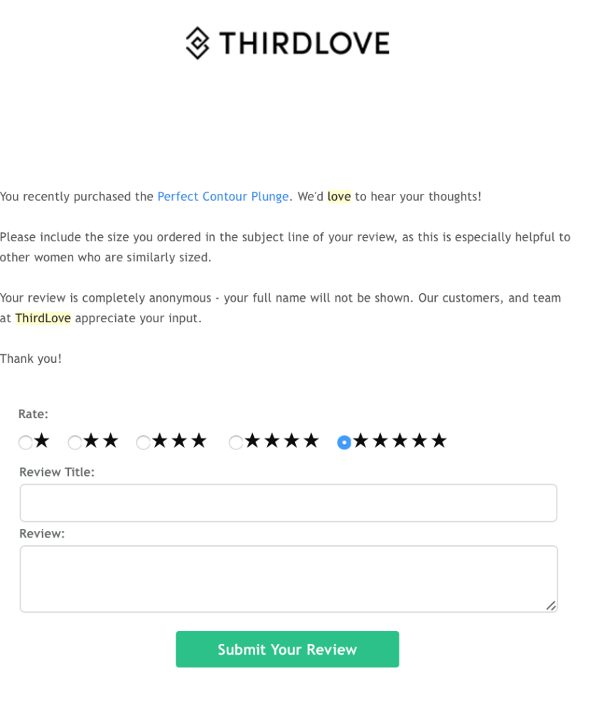 Thirdlove Confirmation Email
